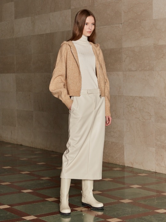 ISABEL Faux Leather Long Skirt_Ivory