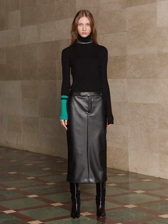 ISABEL Faux Leather Long Skirt_Black